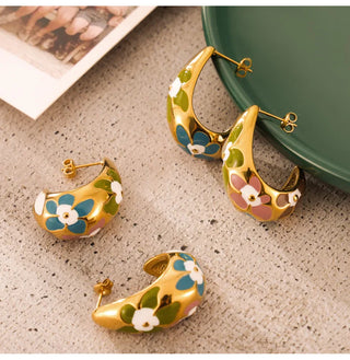 Colorful Enamel Flower Earrings for Women 316L Stainless Steel Gold Plated Small Ear Studs Fashion Jewelry Gift Wholesale