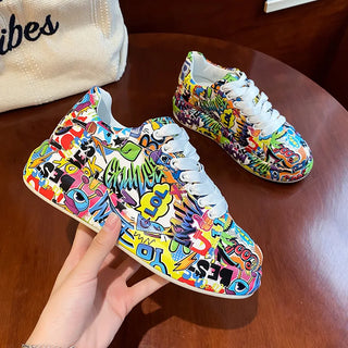 Graffiti Painted Lace Up Sports Sneakers