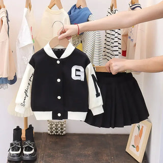 Autumn Baby Girls Clothes Sets Infant Sports Baseball Uniform Letter Cardigan Jackets Top and  Pleated Skirt Suit Kid Outfits