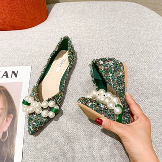 Women Big Pearls Flats Slip on Loafers