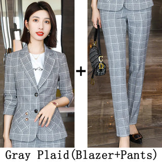 Plaid Women Suits Office Sets 2023 Vintage Long Sleeve Single Button Silm Blazers Chic High Waist Casual Pants Suits