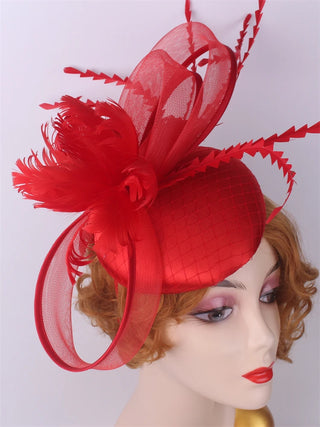 Flower Fascinators Hats Party Wedding Women Satin Pillbox Cap Elegant Ladies Church Occasion Race Millinery Feather Hair Access