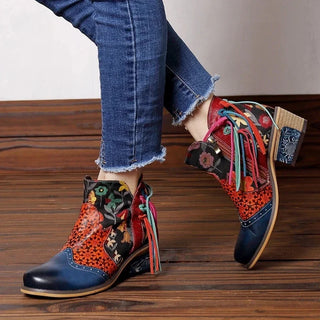 Bohemian Genuine Leather Printed Ankle Boots