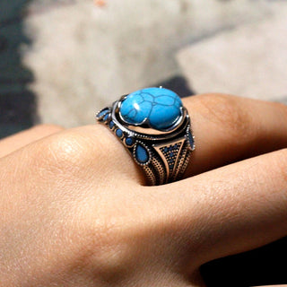 Vintage Luxury Natural Oval Turquoise Rings