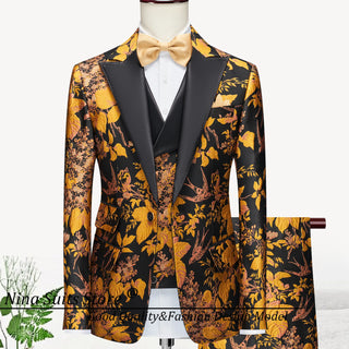 G&N 2023 New Series Men Suits Blazer Beautiful Lilac Purple Floral Pattern Tuxedos 3 Pieces Formal Party Costume Homme Slim Fit