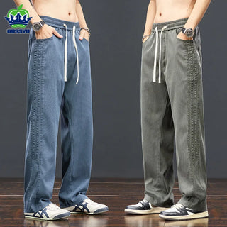 Summer Thin Soft Lyocell Fabric Pants Men Baggy Straight Wide Leg Pants Elastic Waist y2k Jogging Casual Trousers Plus Size 5XL