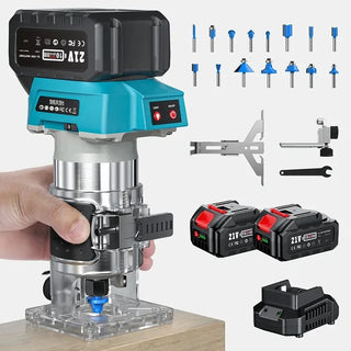 Seesii 33000RPM 6-speed Electric Hand Trimmer Cordless Wood Router Tools 21V Brushless Trim Router with 2X4.0Ah for Woodworking