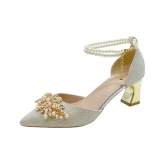 Pointed Metal Beaded Leisure Pump Shoes