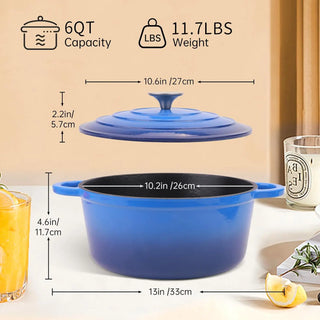 6QT Enameled Cast Iron Dutch Oven with Lid & Silicone Accessories, Round Dutch Oven Pot with Lid-Dual Handles, Oven Safe up to 5