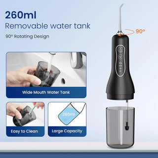Oral irrigator USB rechargeable dental floss portable dental sprayer 260ML water tank waterproof oral care cleaning