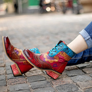   Women's Floral Print Block Heel Booties