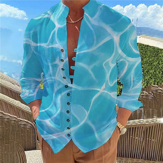 Casual Print Men Loose Linen Shirt