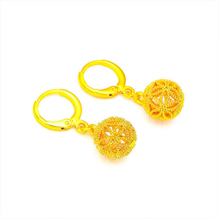 Beaded Hollow Delicate Earrings for Women (24K AU999) - Ancient Chiseled Bead Pattern, Gradient Gold Drop, Traditional Event