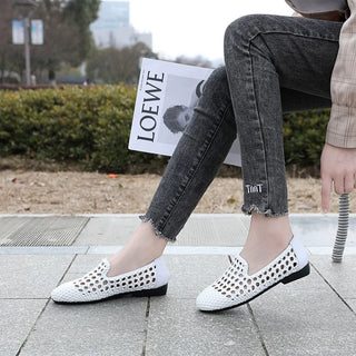 GKTINOO 2025 Summer New Genuine Leather Sandals For Women Hand-woven Hollow Flat  Soft Sole Large Size Women's Shoes