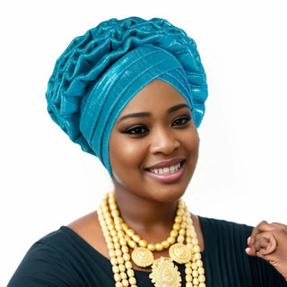 Party Headgear Ruffled Turban Cap for Women African Lady Head Wraps Nigeria Wedding Autogele Headtie
