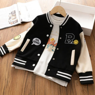 Girls Baseball Fashion Jackets Kids Embroidered Cardigan Autumn Spring Casual Outwears Children's Trends Sweatshirt Coats
