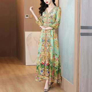 Luxury Silk Vintage Print Evening Party Dress - Epictzar Intl.