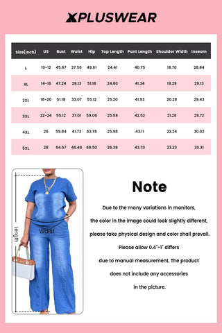 Short Sleeve Denim 2 Pcs Pants Set