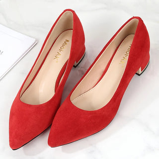 New Women's Elegant Casual Office Red Black Shoes Ladies Thick Heel Woman Slip-on Pointed Toe Fashion Dress Party Pumps E0001