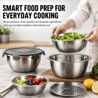 Stainless Steel 4 In 1 Salad Mixing Bowl Set