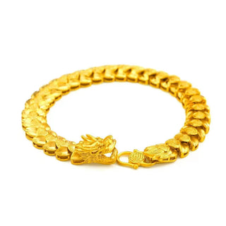 Luxury 24K 9999 Pure Gold real gold Aggressive Dragon Bracelet Faucet Wheat Bracelet for Men