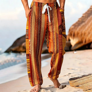 Ethnic Geometric Beach Wear Drawstring Pants