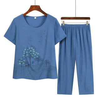 Vintage Printed Cotton Women Pajamas Set