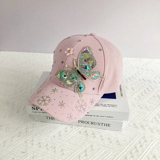 New fashion Colorful Rhinestone Butterfly Baseball Cap, Trendy Baseball Cap Sun Hats For Women