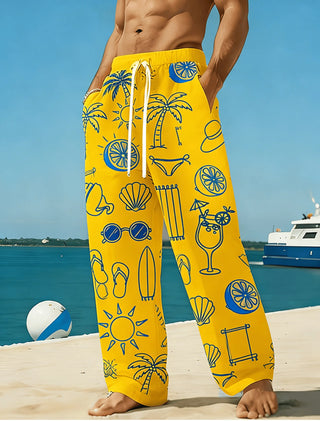 Casual Beach Elements Doodle Print Pants