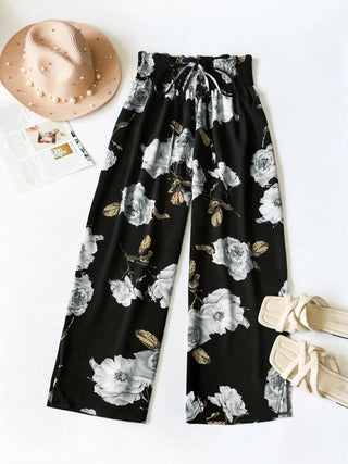 Floral Print Bow Front Wide Leg Pants - Epictzar Intl.
