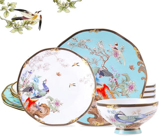 Bone China Dinnerware Set for 4, 12-Piece Vintage Floral Dinnerware Set, Kitchen Plates and Bowls Set, Christmas Gifts for Women