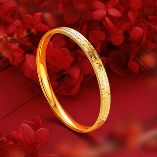 Luxury 24K 9999 Pure Gold real gold Women's High-end Sense Lucky Grass Crushed Ice Bracelet Closed Mouth Straight Ring Bracelet
