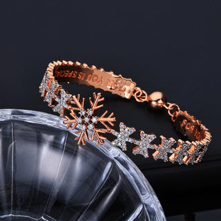 ESKEEM Rose Gold Plated Jewelry Snowflake Bangle Iced Out Cubic Zirconia Bracelets for Women Christmas and New Year Gifts