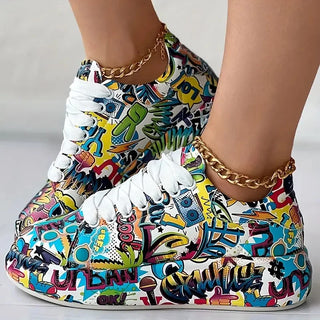 Thick-soled Hand-painted Graffiti Shoes