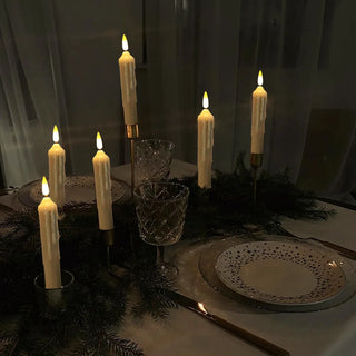 6* Flameless Taper Candle Ivory Battery Operated CandleStick & Flickering Light,Dripless Plastic Led Window Lamp15.5cm for Party