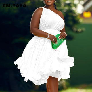 One Shoulder Pleated Knee Length Dress