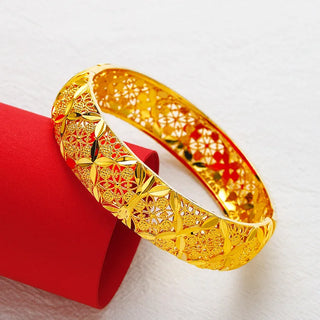 Luxury 24K 9999 Pure Gold real gold Women's Buckle Hollow Grass Bracelet
