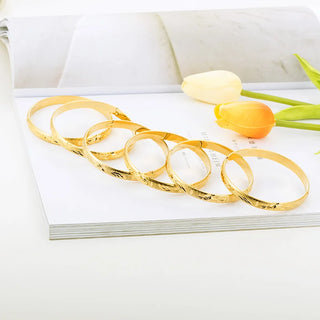 24k 8MM 6Pcs/Lot Dubai Gold Bangles for Women Men Color Ethiopian Bracelets African Jewelry Saudi Arabic Wedding Bride Gift