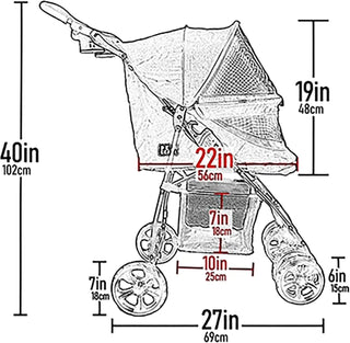 Pet Stroller for Cats/Dogs, Zipperless Entry, Easy Fold with Removable Liner, Safety Tether, Storage Basket + Cup Holder