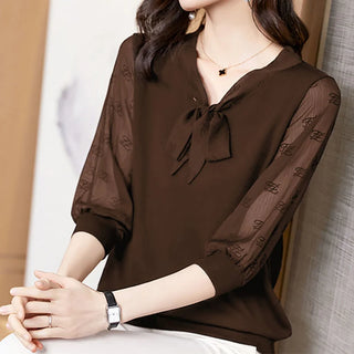 Elegant Drawstring Loose Chiffon Blouse