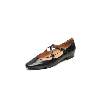 British Women Leather Strap Buckle Flats