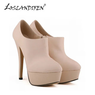 Women Boots Sexy Stilettos Fashion Autumn Winter 14cm Round Toes High Heels Ladies Casual Platform Pumps Leather Party Shoes