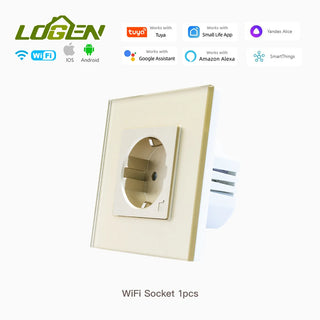 EU Wall Socket Tuya Smart Socket Wifi Electrical Outlets Power Monitor Google Smart Life Alexa Voice Control Glass Panel