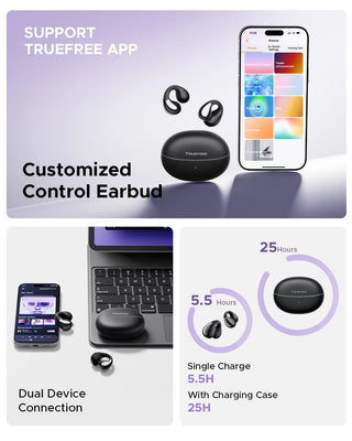 Truefree B1 Wireless Earphones Bluetooth 5.4 Open Ear Headphones with Spatial Sounds, Multipoint Connection, App Control