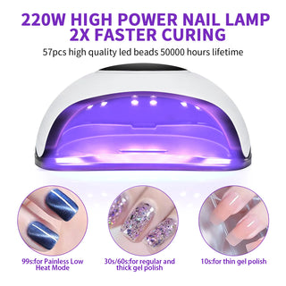 Professional 220W UV LED Nail Dryer With 57 Lamp Beads Smart Sensor Fast Curing Nail Lamp For Gel Polish Salon And Home Manicure