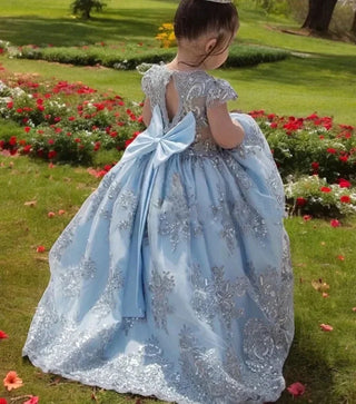 Customized Yellow Flower Girl Dress For Wedding Gold Appliques Backless Floor Length Classic Toddler Birthday Party Ball Gown