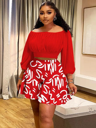 Wmstar Plus Size Two Piece Outfits Women's Clothing Wholesale New Style Pleated Off Shoulder  Casual Skirts Sets New Style