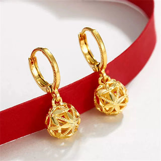 Classic Versatile 9999 24K Real Gold Beaded Earrings Size Earrings with Beaded Rings Earrings Gift for Girlfriend