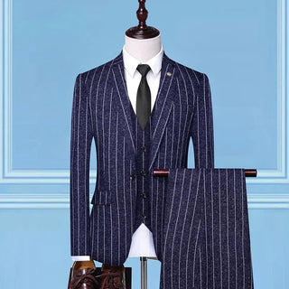 2025 Suit (suit + Vest + Trousers) Single Button Fashion Business Vertical Stripe Gentleman Suit Korean Suit Three-piece Suit
