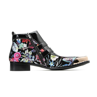 Men's Floral Print Ankle Boots
